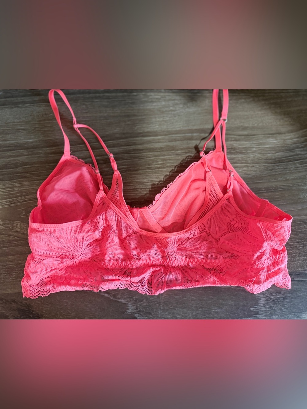 Aerie Real Good Floral Lace Bralette-Coral Pink-Size Medium - Picture 5 of 10